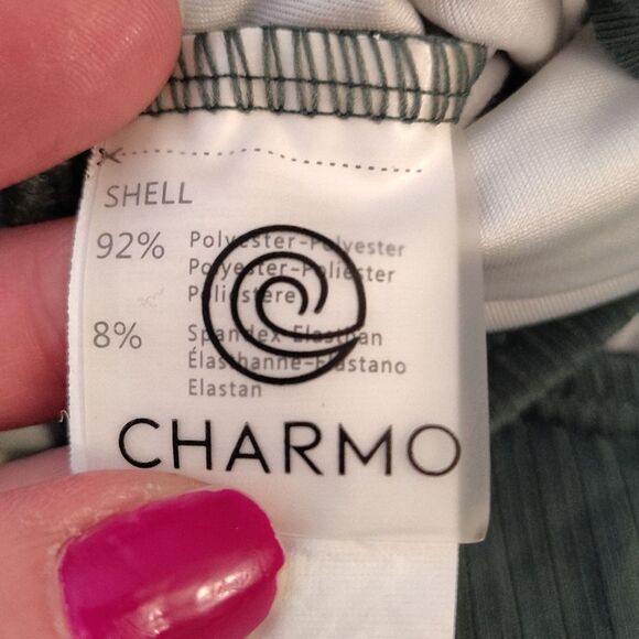 Charmo Green Ruffle Ribbed Pregnancy Cut Out One Piece Swimsuit Large - Picture 11 of 13